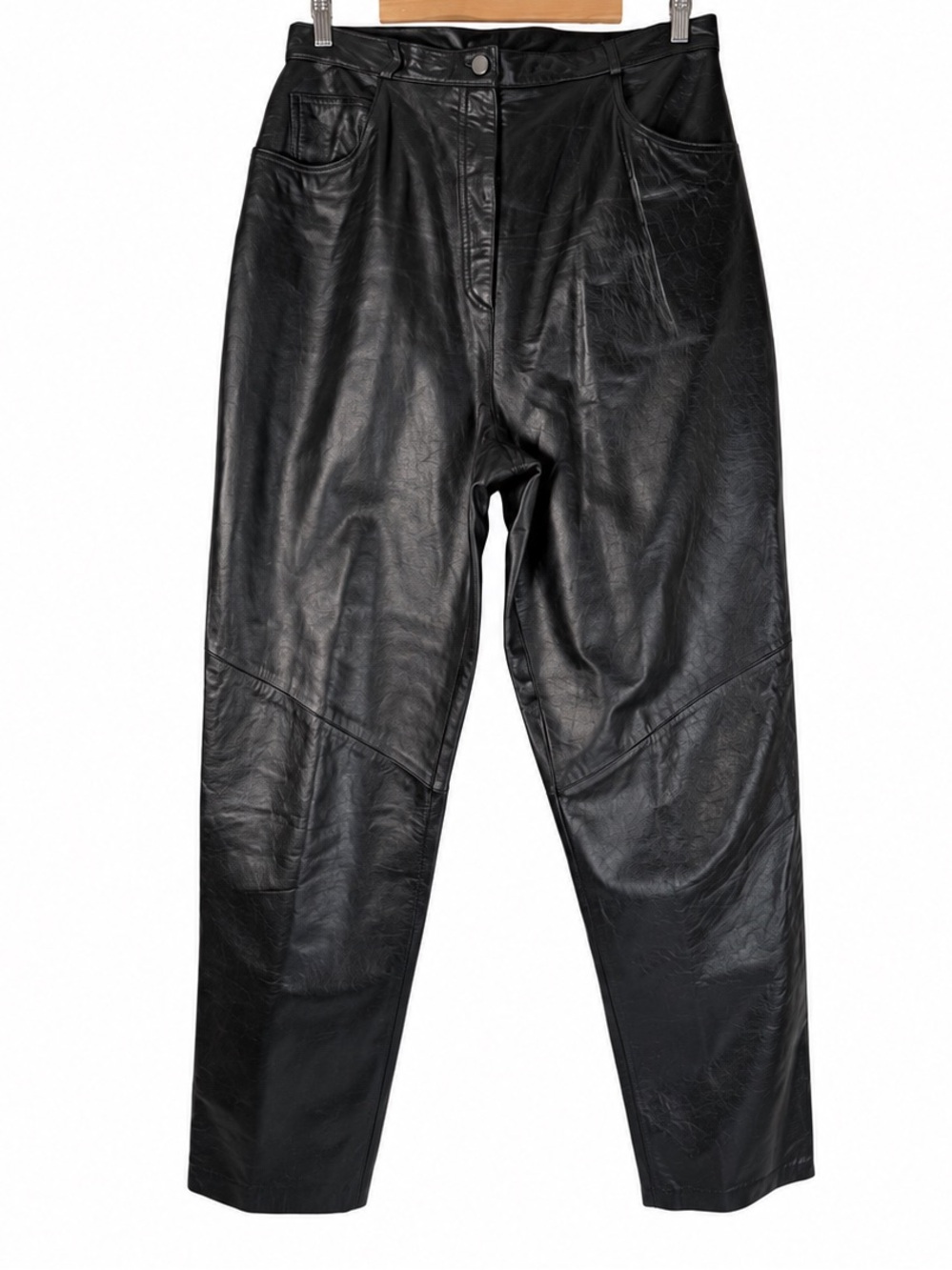Vintage Moda Spiegel Black Genuine Leather High Rise Straight Moto Pants Size 16
